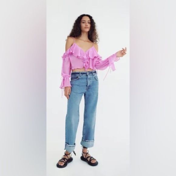 ZARA Ruffled Pleated Top - Picture 4 of 6